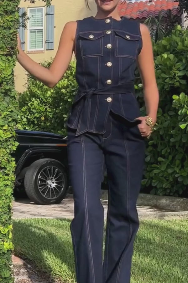 Gold Button Belted Top