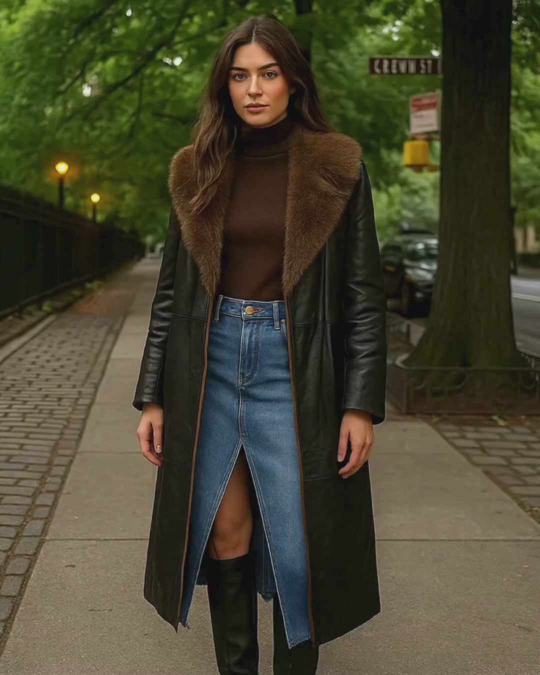 The Isolde Fur Collared Vegan Leather Trench