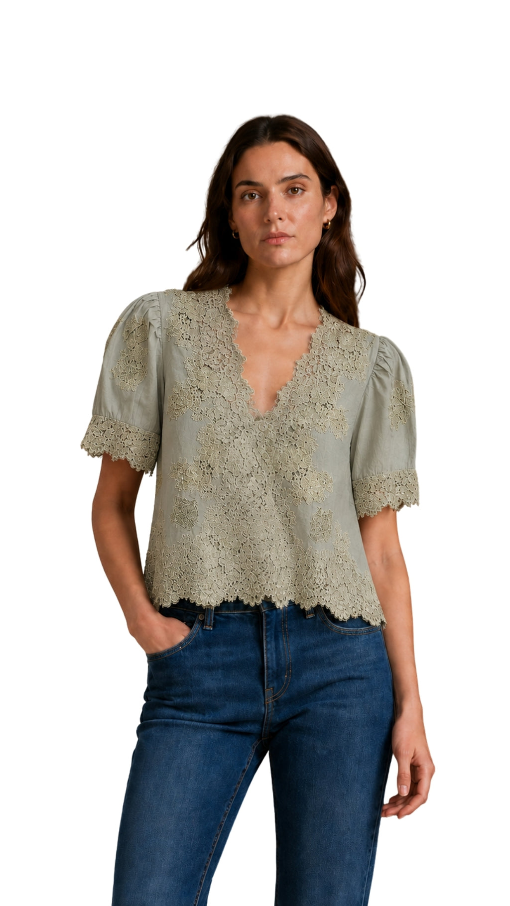 The Ursula Lace Trim Puff Sleeve Blouse