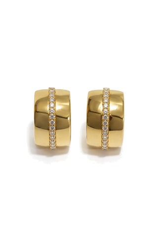 Estelle Gold Chunky Hoop Earrings, pair shown front-on with a row of clear crystals down the centre